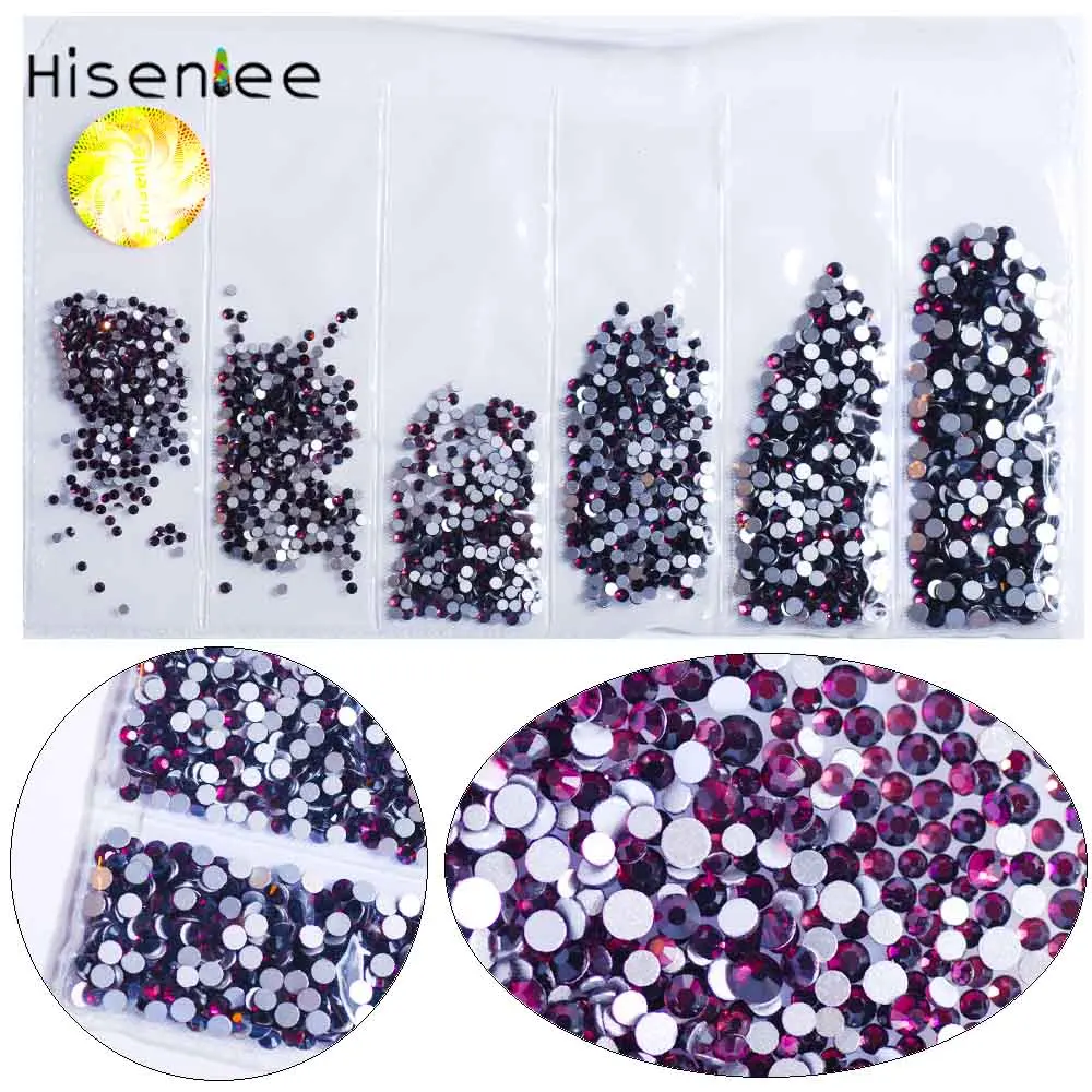 Hisenlee, высокое качество, 31 цвет, SS3-SS10, маленькие размеры, для дизайна ногтей, Хрустальные стеклянные стразы для ногтей, 3D, для украшения ногтей, драгоценные камни - Цвет: Purple