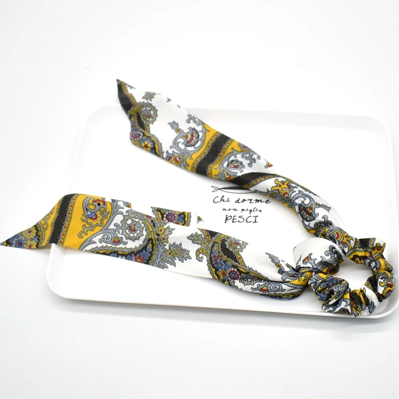 fashion Ponytail Scarf Elastic Hair Rope for Women Hair Bow Ties Scrunchies Hair Bands Flower Print Ribbon Hairbands
