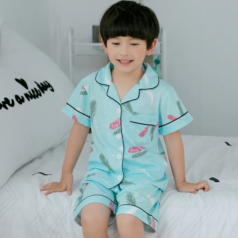 Детский подарок на день 2019 года летний хлопковый Пижамный костюм для девочек