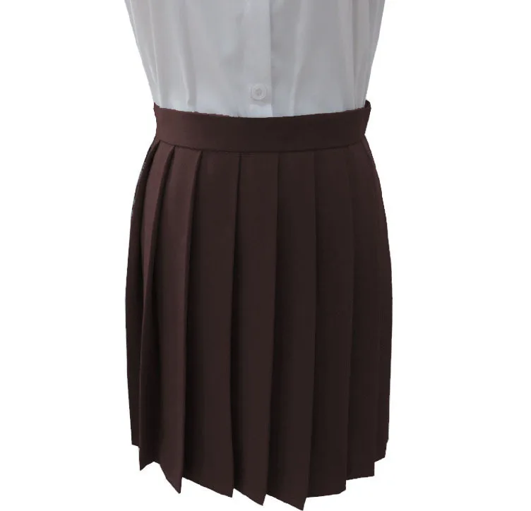 Dark brown Kawaii короткая плиссированная юбка с высокой талией, женская школьная форма, Сексуальная мини-юбка с карманом, Saia Colegial Faldas Mujer - Color: Dark brown