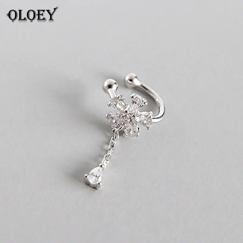 OLOEY 925 пробы серебряные женские серьги-клипсы с милым цветком, циркониевые серьги-клипсы для ушей, ювелирные украшения YME354