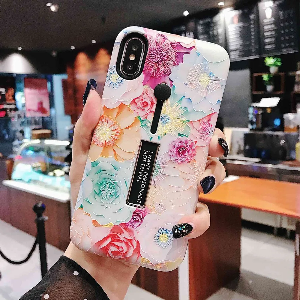AXBETY For iphone 7 6s 6 XS MAX/XR/8 Plus Fashion Marble silicon Ring Phone Cases 8 Case Hide Stand Holder Cover 6S |