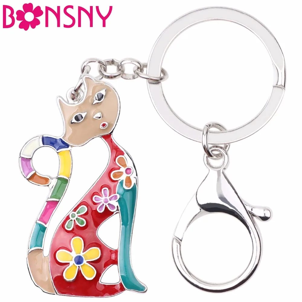 Bonsny сплав Эмаль Кошка Котенок Брелок для ключей женская сумка девочек Шарм 2017