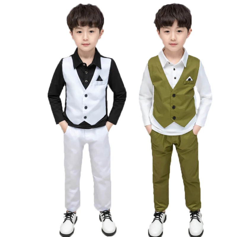 

Wedding Suit for Flower Boys Children Summer Formal Fake Vest+Pants 2Pcs Clothing Set Kids Birthday Prom Tuxedo Dress Costume