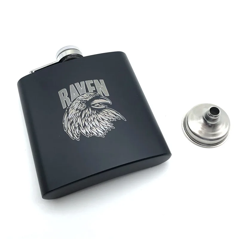 Колба ворона из нержавеющей стали с лазерной гравировкой 6 унций|Плоские фляги| |