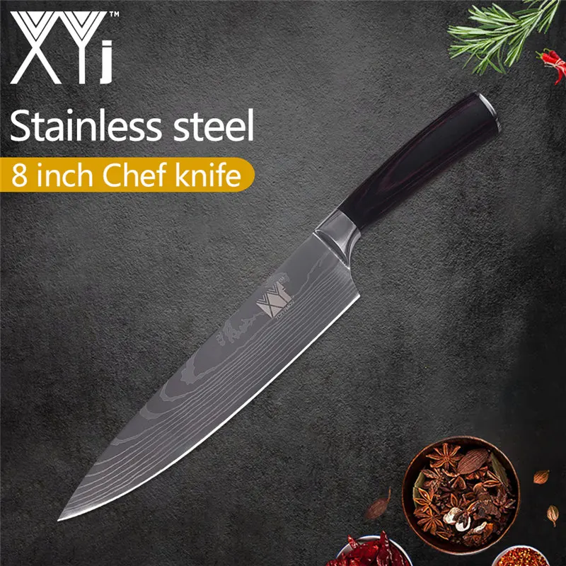 G.8 chef knife XYj Пособия по кулинарии Нержавеющая сталь ножи дамасский узор высокое углеродный острый нож изгиб удобные Цвет деревянной ручкой Кухня ножи - Цвет: G.8 chef knife