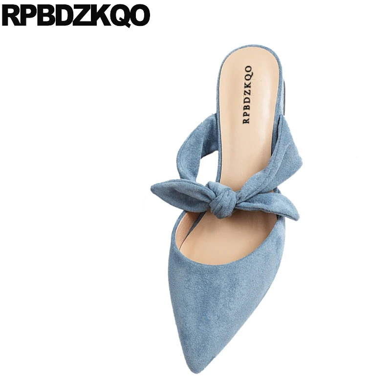 Мюли женские замшевые с закрытым носком желтые босоножки без застежек