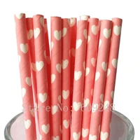 100pcs white heart baby pink paper strawsbridal shower wedding valentine party drinking straws cake pop sticks mason jar bulk