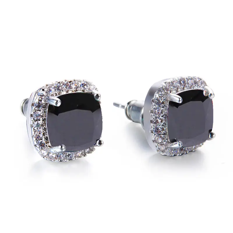 Silver Black Роскошные женские серьги с кристаллами и цирконием, модные 925 серебряные, желтые, белые серьги, винтажные Двойные серьги-гвоздики для женщин - Окраска металла: Silver Black