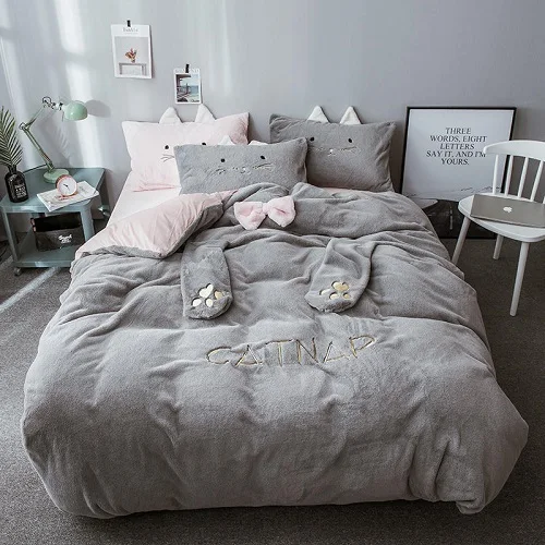 bedding set 2 Белый Серый Милый Детский комплект постельного белья для девочек королева Твин Полный размер постельный комплект пододеяльник простыня набор простыней для плоской кровати parure de lit - Цвет: bedding set 2