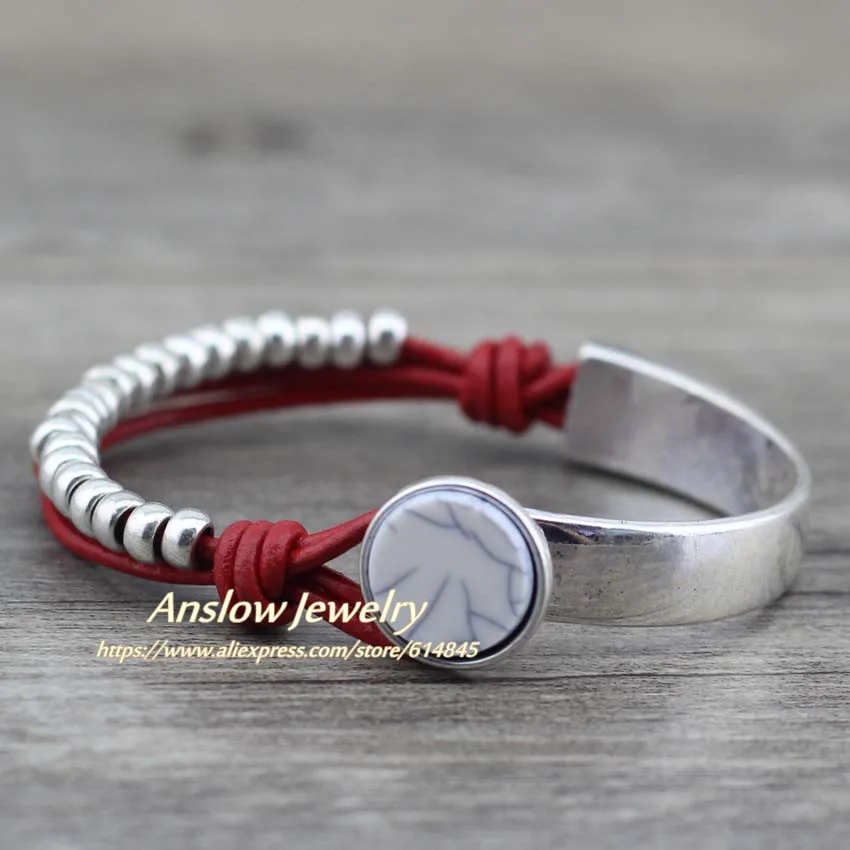 Anslow бренд ручной работы DIY кожаный браслет с бусинами для мужчин Pulseiras мужской браслет оснастки браслет ювелирные изделия подарок LOW0524LB
