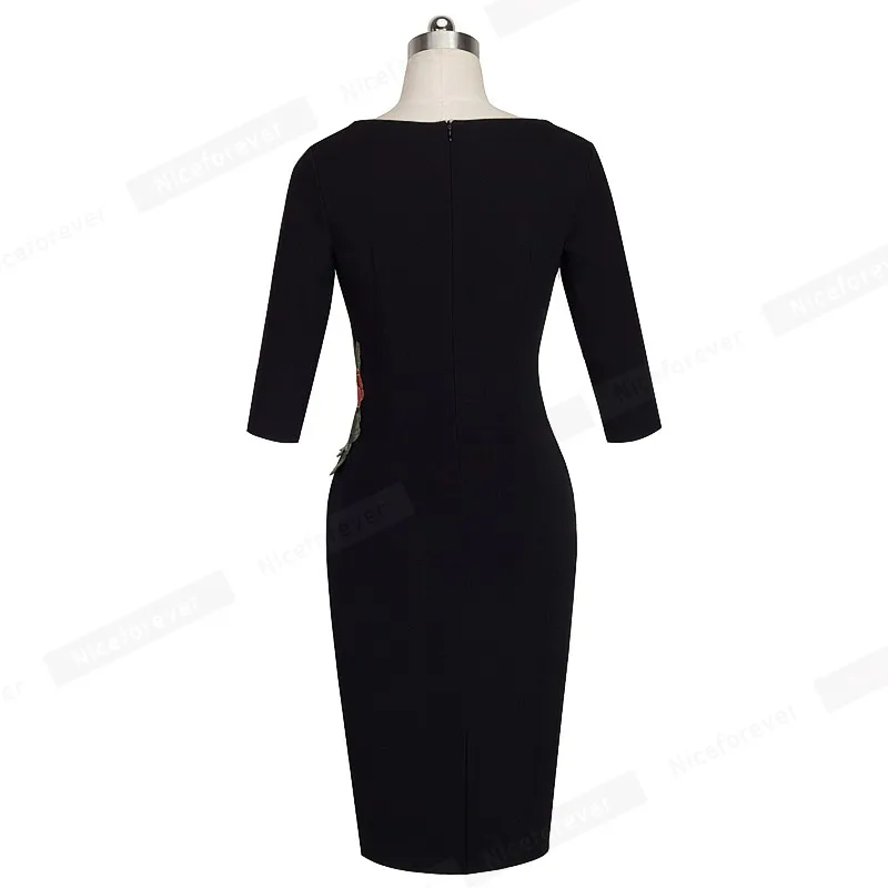 Nice-forever Винтаж аппликация с цветочной вышивкой, одежда для работы, vestidos облегающее офисное платье-футляр Для женщин платье в деловом стиле btyB347