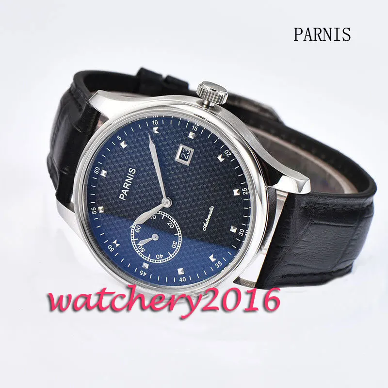 Новые мужские часы на ремешке с черным циферблатом 43 мм Parnis известного