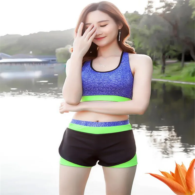 Новый корейский бикини женские короткая майка купальник Сексуальная Сплит Yoga