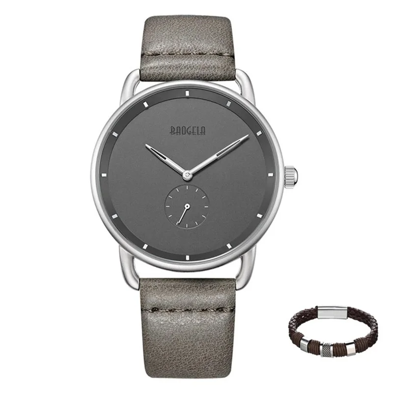 GY with bracelet BAOGELA Топ люксовый бренд Мужские кварцевые часы с кожаным ремешком простые часы мужские Ультра-тонкие модные деловые аналоговые модные часы - Цвет: GY with bracelet
