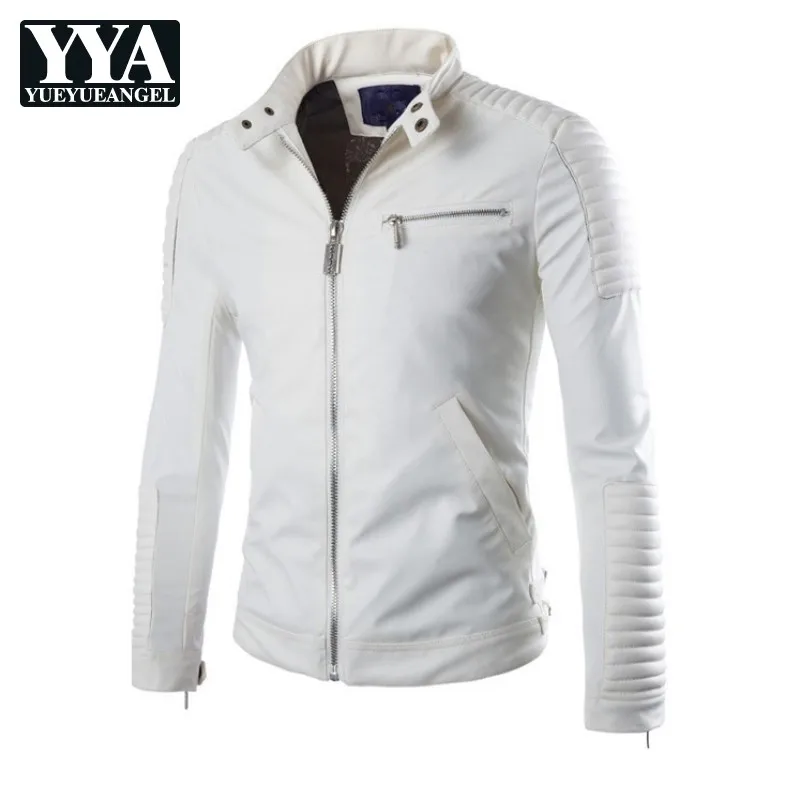 Новая белая кожаная куртка для мужчин зимняя мотоциклетная дизайнерская мужская