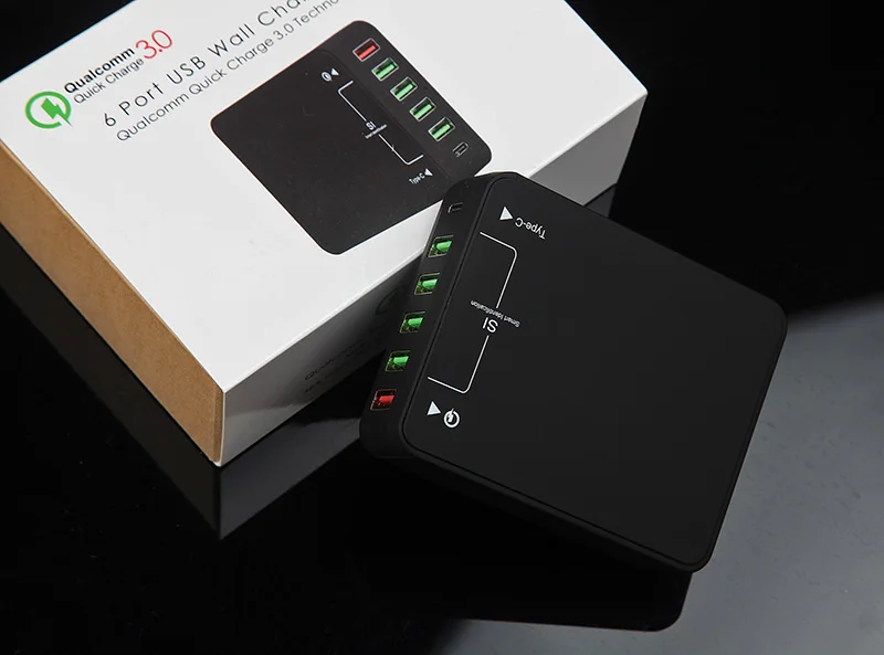 6-port 60W type-C usb зарядная станция, настенное зарядное устройство концентратор быстрая зарядная станция с Qualcomm Quick Charge 3,0 и type C