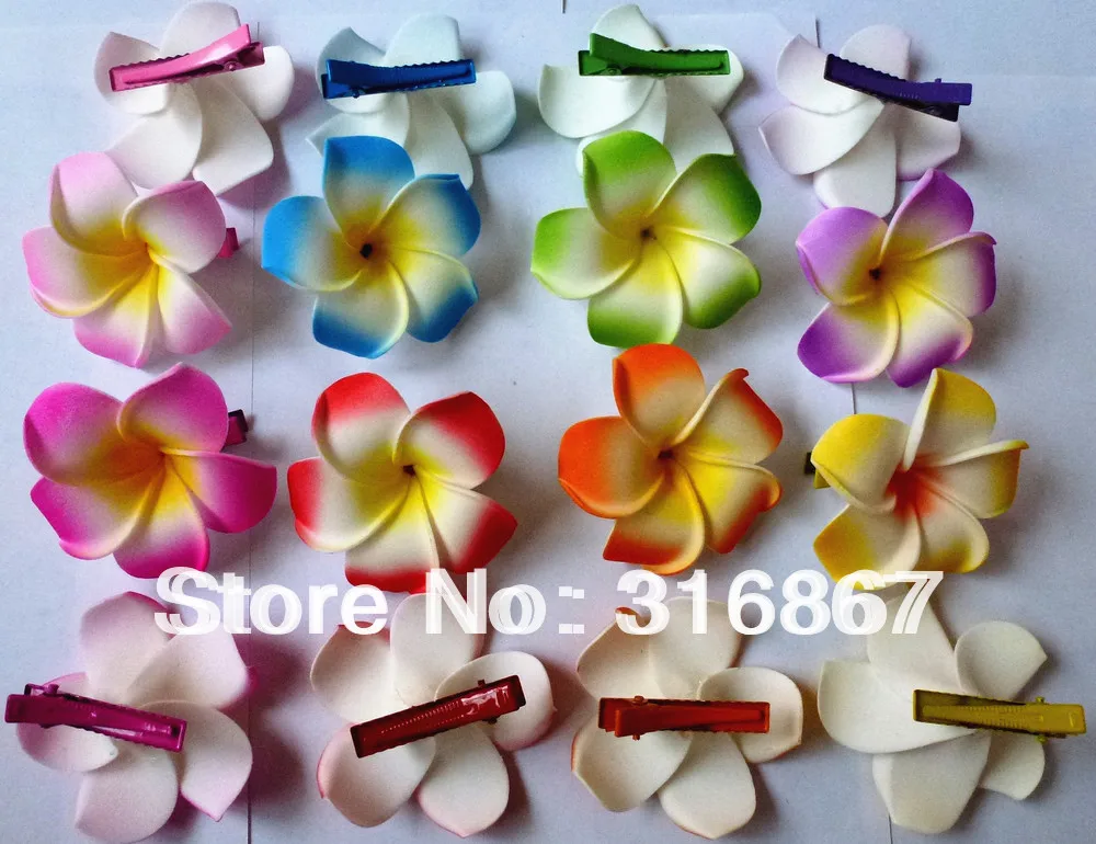 100 New fashion mixed color Fabulous Plumeria flowers Foam Frangipani Flower hair clip  bridal hair clip 6CM