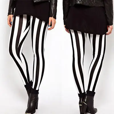 Большие размеры женские черно белые брюки в полоску эластичные Отличная Новая