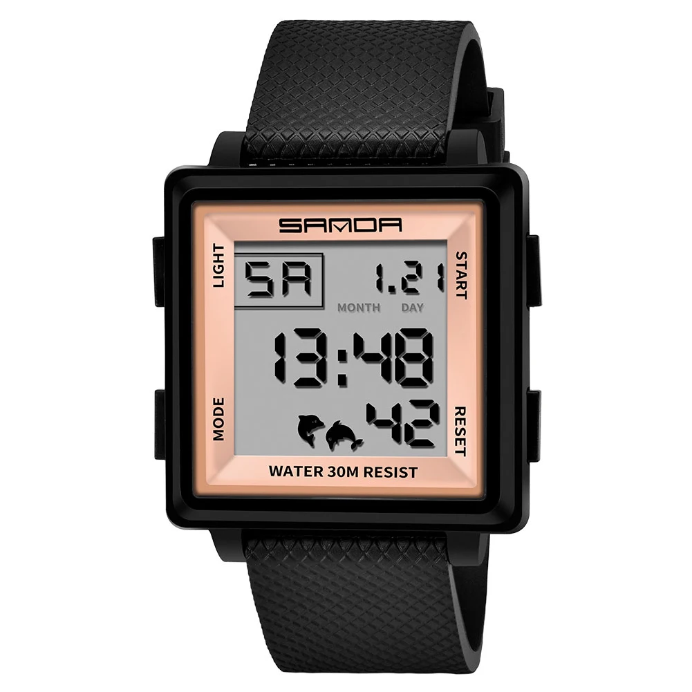 Black rose gold SANDA водонепроницаемые светящиеся цифровые часы модные часы мужские спортивные уличные военные мужские часы - Цвет: Black rose gold