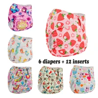 babyfriend new cute prints adjustable baby kids cloth pocket diapers 6 cloth diaper nappies with 12 reusable diaper liners