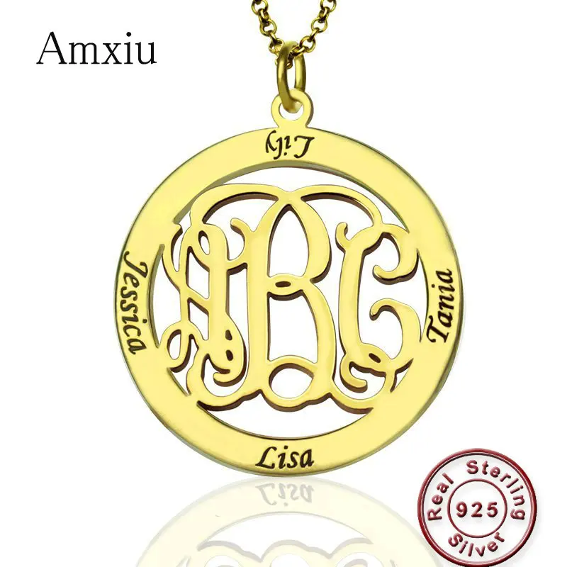 Amxiu заказной 925 серебряный круглый кулон ожерелье гравировка 1-3 буква инициалы и 4 наименования монограмма ожерелье для женщин подарок матер... от AliExpress RU&CIS NEW