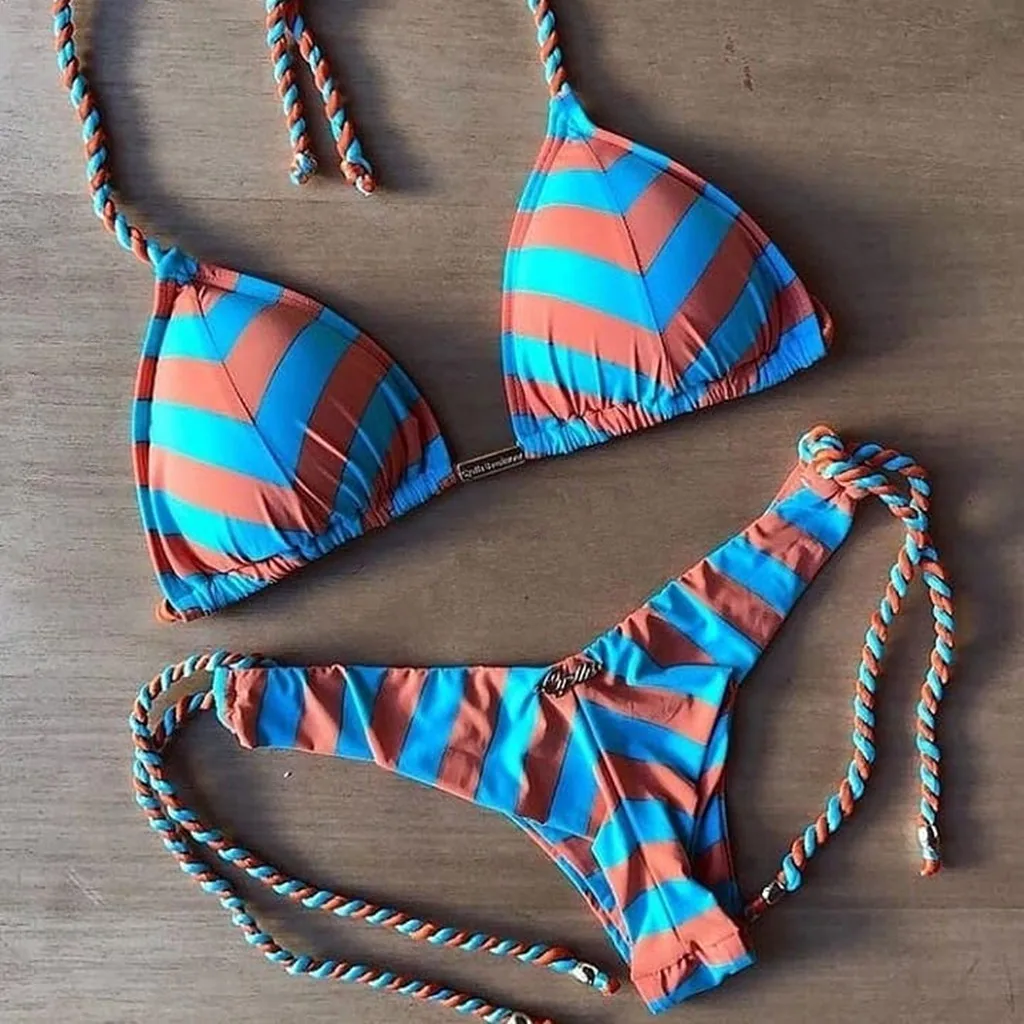 SAGACE комплект из двух предметов полосатое бикини с принтом бандаж Бразильское