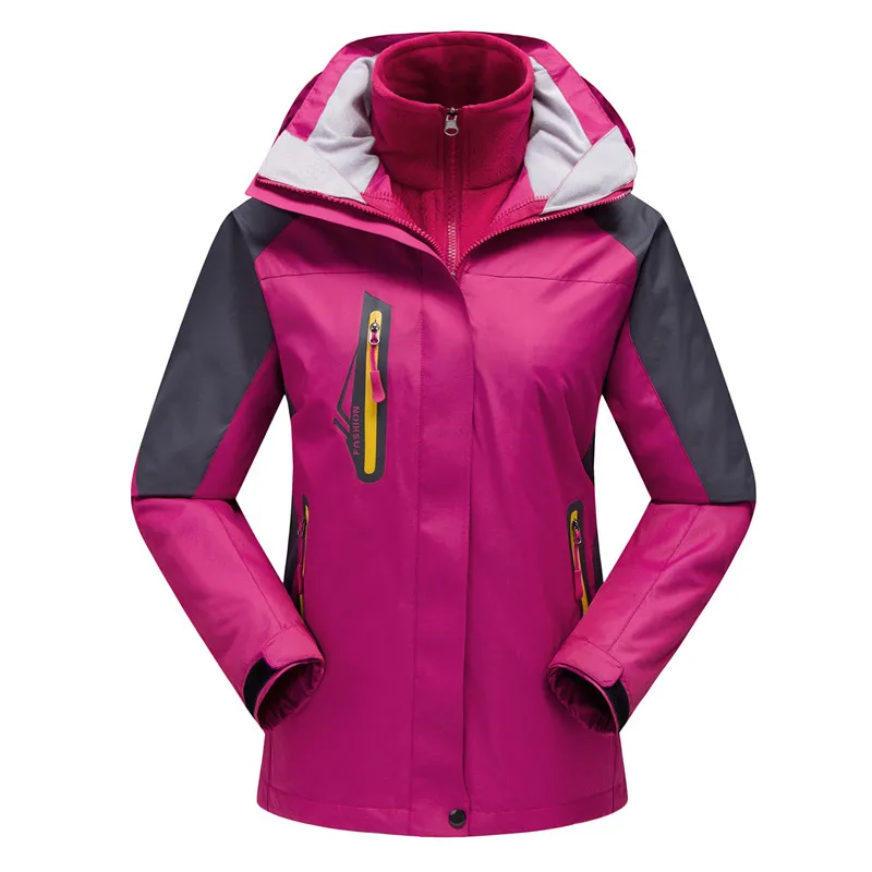 Women Rose Red RAY GRACE зимняя куртка женская мужская водонепроницаемая куртка флисовая подкладка теплый костюм походная куртка горные альпинистские Chaquetas - Цвет: Women Rose Red
