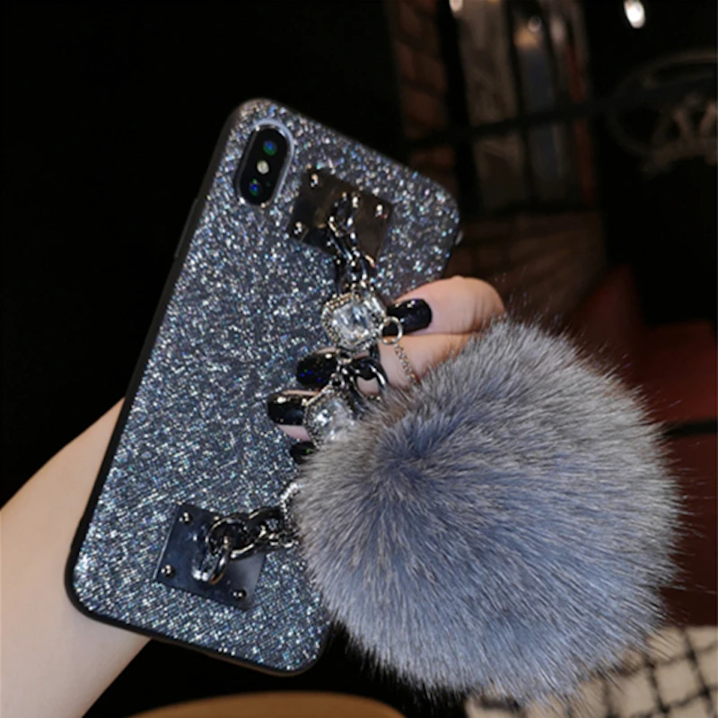 Роскошный чехол с браслетом цепочкой и бриллиантами для iphone XS MAX XR X пушистым