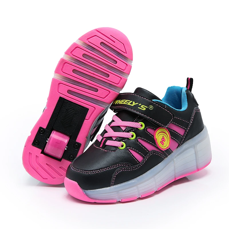 Детские светящиеся кроссовки розового и синего цвета Роликовые детские туфли со