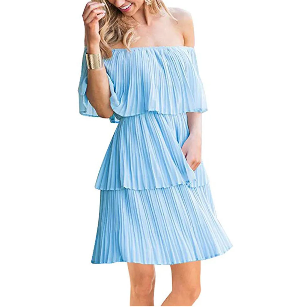 3 цвета женское летнее платье с вырезом лодочкой Повседневное открытыми плечами