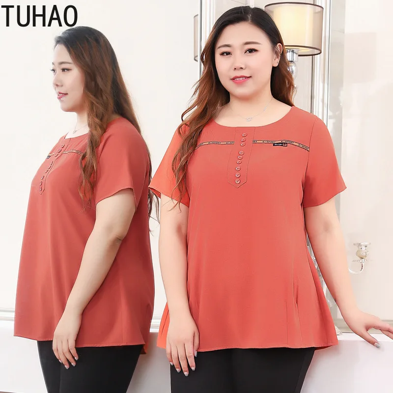 TUHAO Летняя Повседневная оранжевая блузка размера плюс 10XL 9XL 8XL женская одежда больших размеров 7xl 6xl летние топы женские рубашки MS06