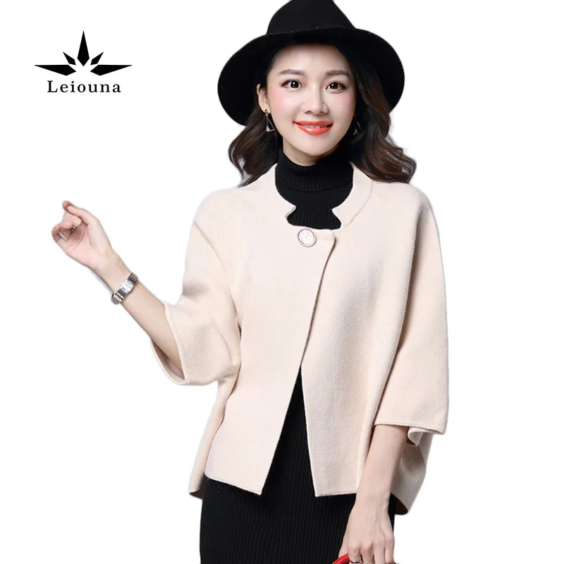 Leiouna Single Button Thick Winter Warm Overcoat Three Quarter Batwing Sleeve Female Sweater Suit Jacket Irregular New |