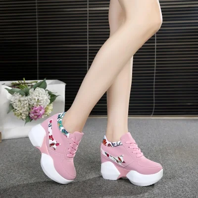 Pink shoes women Г., осенне-зимняя женская обувь на толстой подошве дышащие женские высокие туфли на платформе черные женские туфли-лодочки на танкетке - Цвет: Pink shoes women