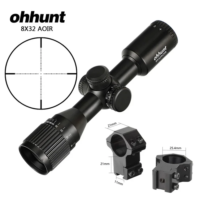 4 Ohhunt 8X32 AOIR охотничий компактный прицел для винтовки Mil Dot с подсветкой Стекло травленый визир прицел тактический оптика прицел - Цвет: 4