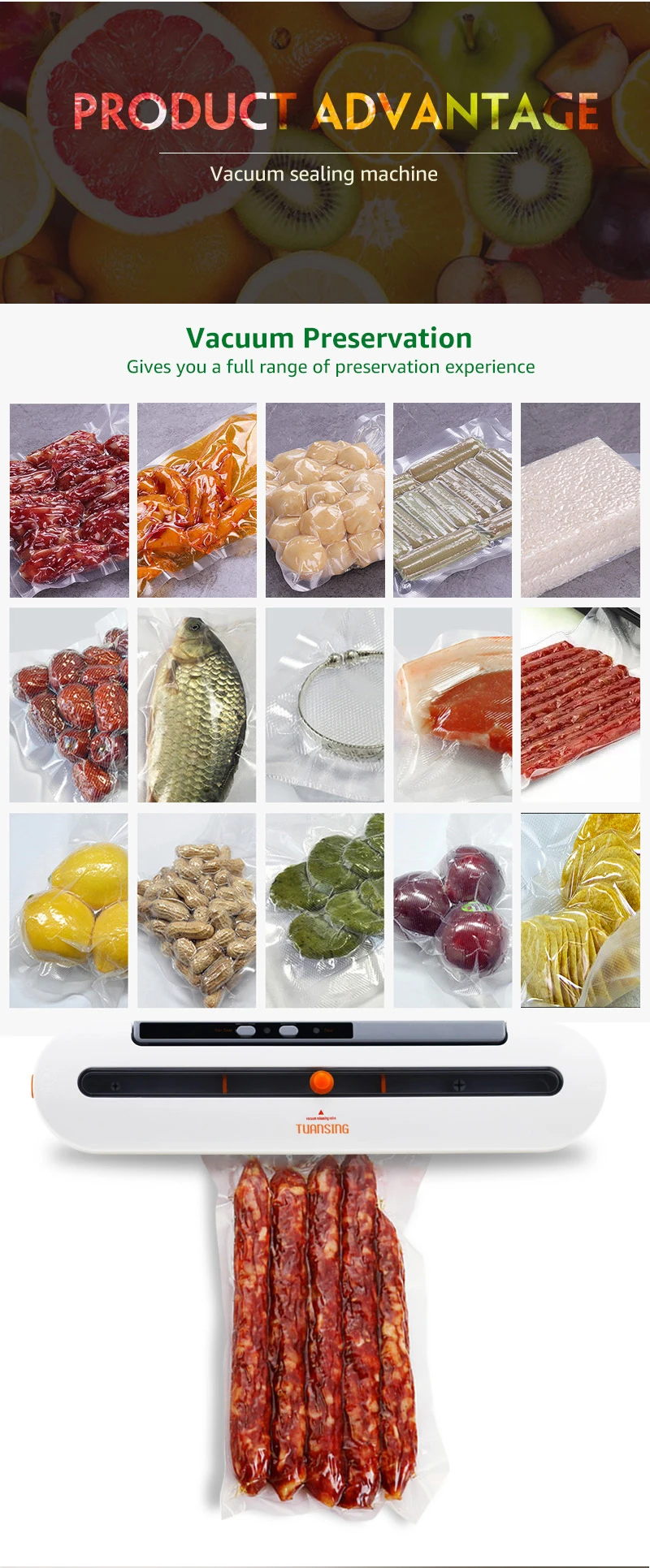TUANSING вакуумные герметики для пищевых продуктов, бытовая автоматическая вакуумная упаковочная машина с 10 пакетами 220 В/110 В, вакуумный упаковщик для ЕС/США/Австралии/Великобритании