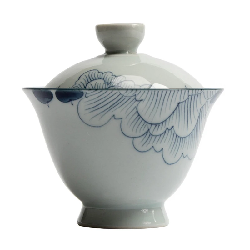 150 мл японский синий и белый Hibiscus Gaiwan чашка фарфоровый чайный горшок керамическая