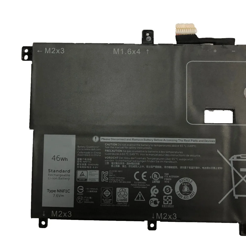 7,6 В 46Wh NNF1C NNF1C Аккумулятор для ноутбука Dell XPS 13 9365 HMPFH XPS13-9365-D1805TS N003X9365-D1516FCN