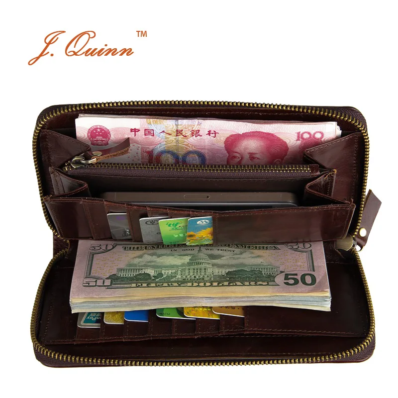 J. Quinn новинка женский клатч на молнии кошельки Длинный кошелек из натуральной