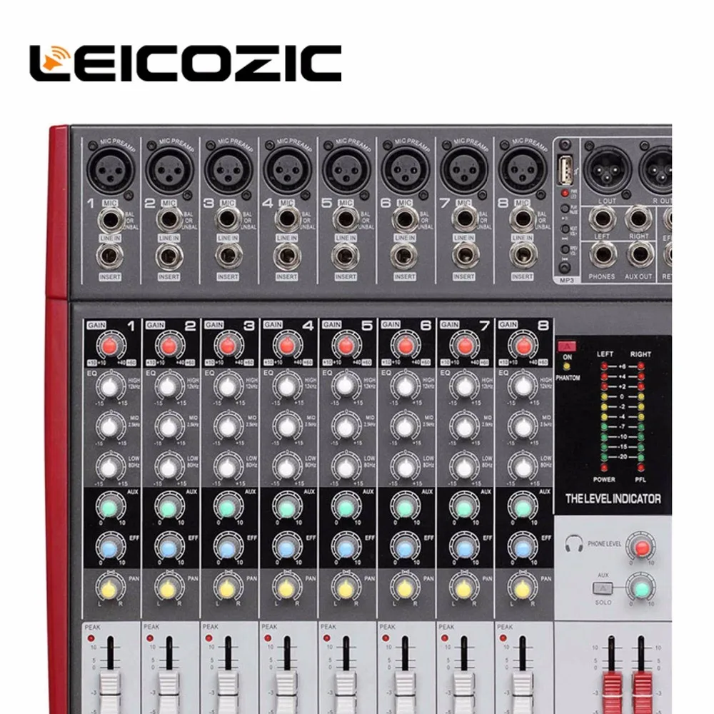 Leicozic 8 канальный Профессиональный микшерный пульт BX8 профессиональный аудио микшерный пульт MP3 usb-плеер jack миксер аудио consola цифровой