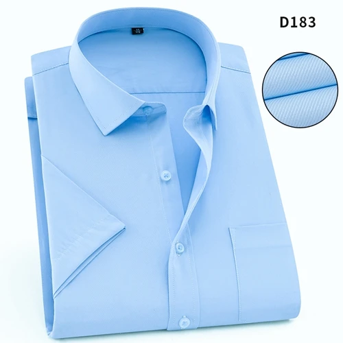 D183 twill blue Серый цвет сплошной твил с коротким рукавом формальные мужские рубашки Горячие летние легкие в уходе Популярные рабочие мужские рубашки с нагрудным карманом - Цвет: D183 twill blue