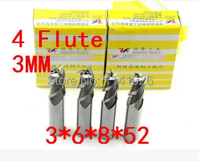 

High Quality 10pcs End Mill 3mm four 4Flute HSS & Aluminium End Mill Cutter CNC Bit, Milling tools,3*6*8*52mm