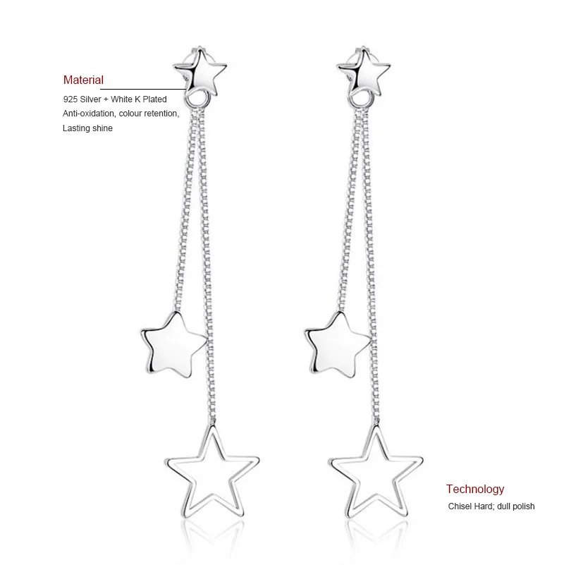 Модные серьги с подвесками в виде звезд из цепи 925 стерлингового серебра Висячие