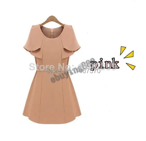Free shipping DHL 2014 Summer Women's Lotus Leaf Short Sleeve Chiffon Career Dresses To The Knee 10pcs | Женская одежда