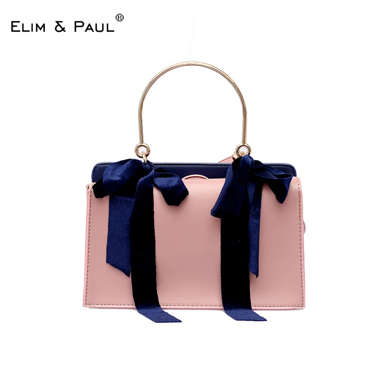 New Fashion Ribbons Ladies For Handbag Pink Crossbody Shoulder Slung Magnetic Buckle Bag Vintage Bow Tiet orebki damskie Bags | Багаж и