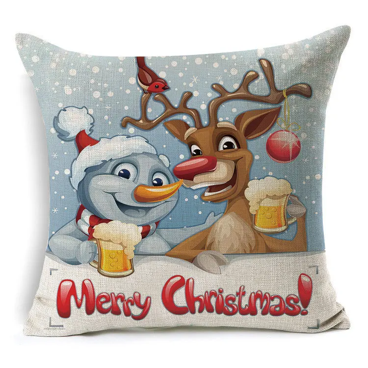 1Pcs 43*43cm Christmas Deer Gifts Pattern Cotton Linen Throw Pillow Cushion Cover Car Home Sofa Decorative Pillowcase 40483 - Цвет: T