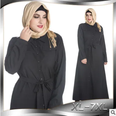 Женское платье с длинным рукавом Abaya черное мусульманское модель HJ439 большого