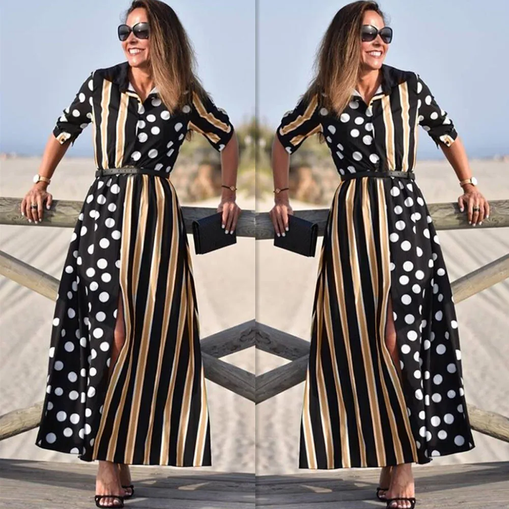 Женское богемное длинное платье в горошек повседневное вечернее с принтом 04 * 2019 |