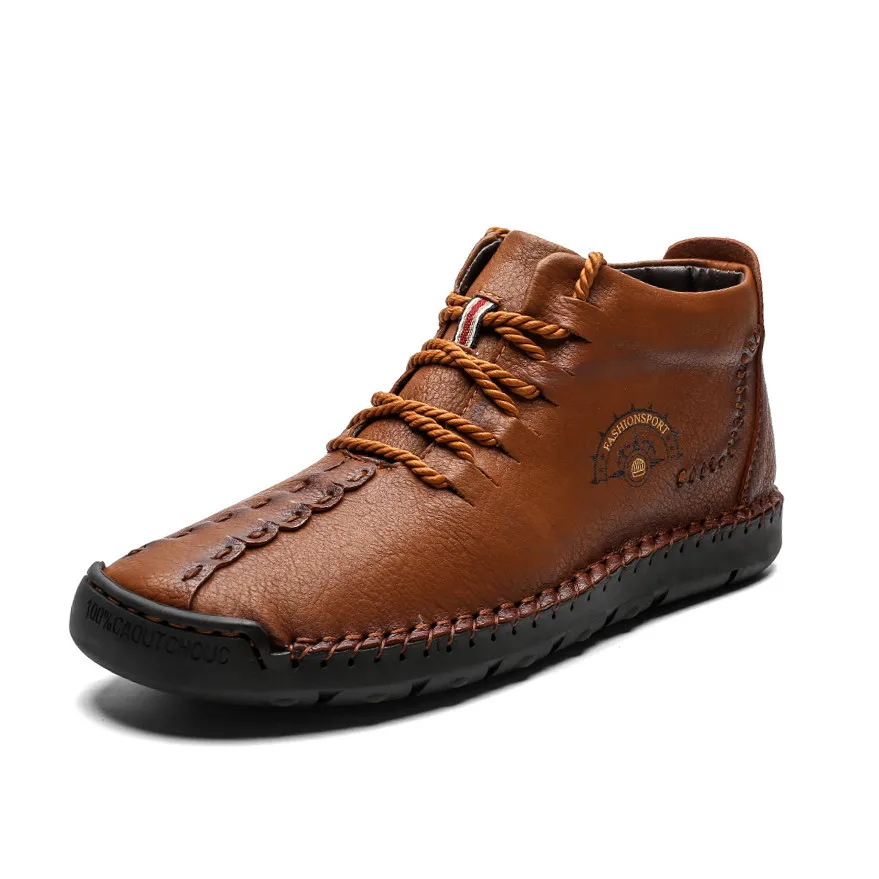 DARK BROWN ZUNYU/Новые мужские ботинки зимние теплые зимние ботинки на меху мужская обувь модные мужские зимние кожаные ботильоны размер 38-48 - Color: DARK BROWN