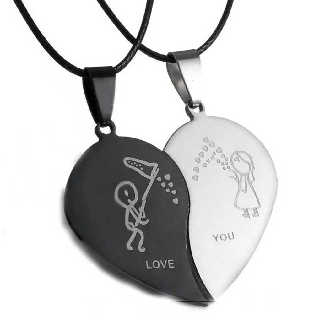 Парные ювелирные изделия черное ожерелье из нержавеющей стали с гравировкой